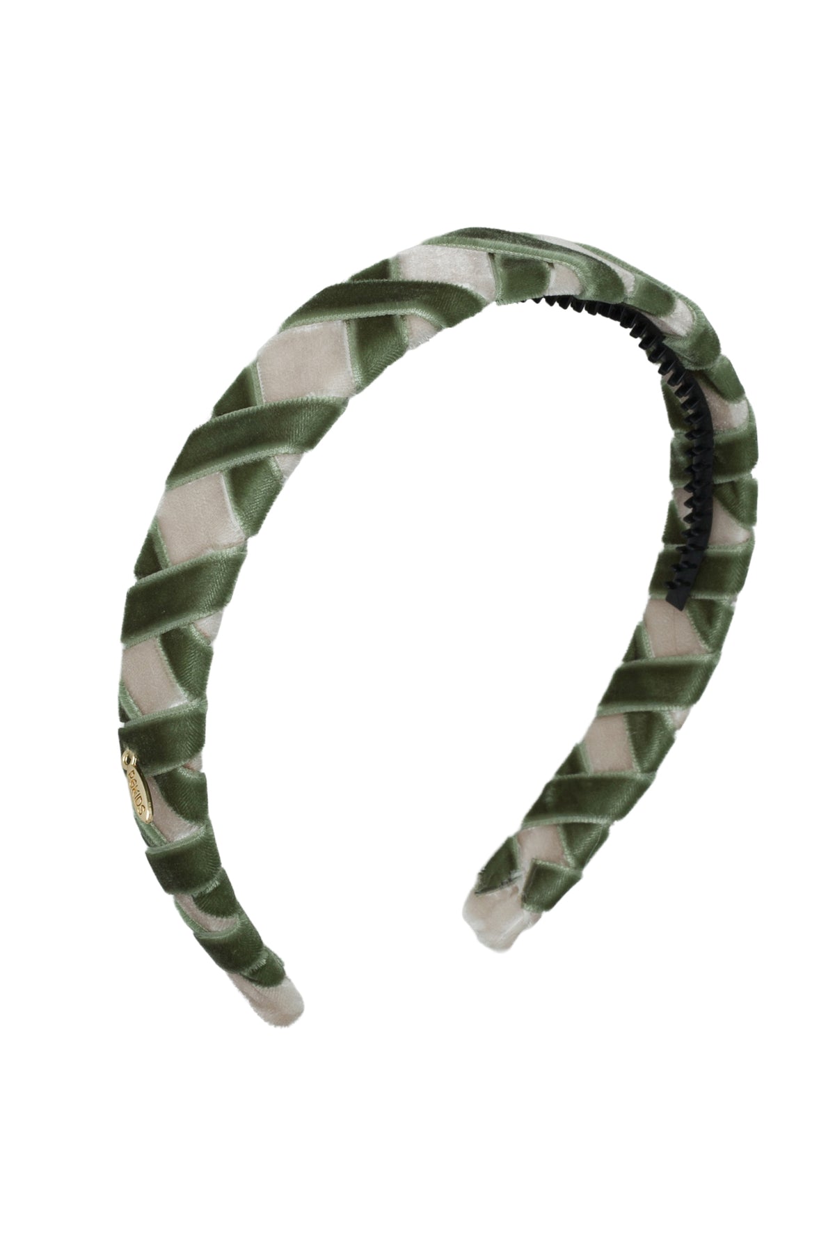 Ballet Slippers Velvet Headband - Taupe/Forest Green Moss