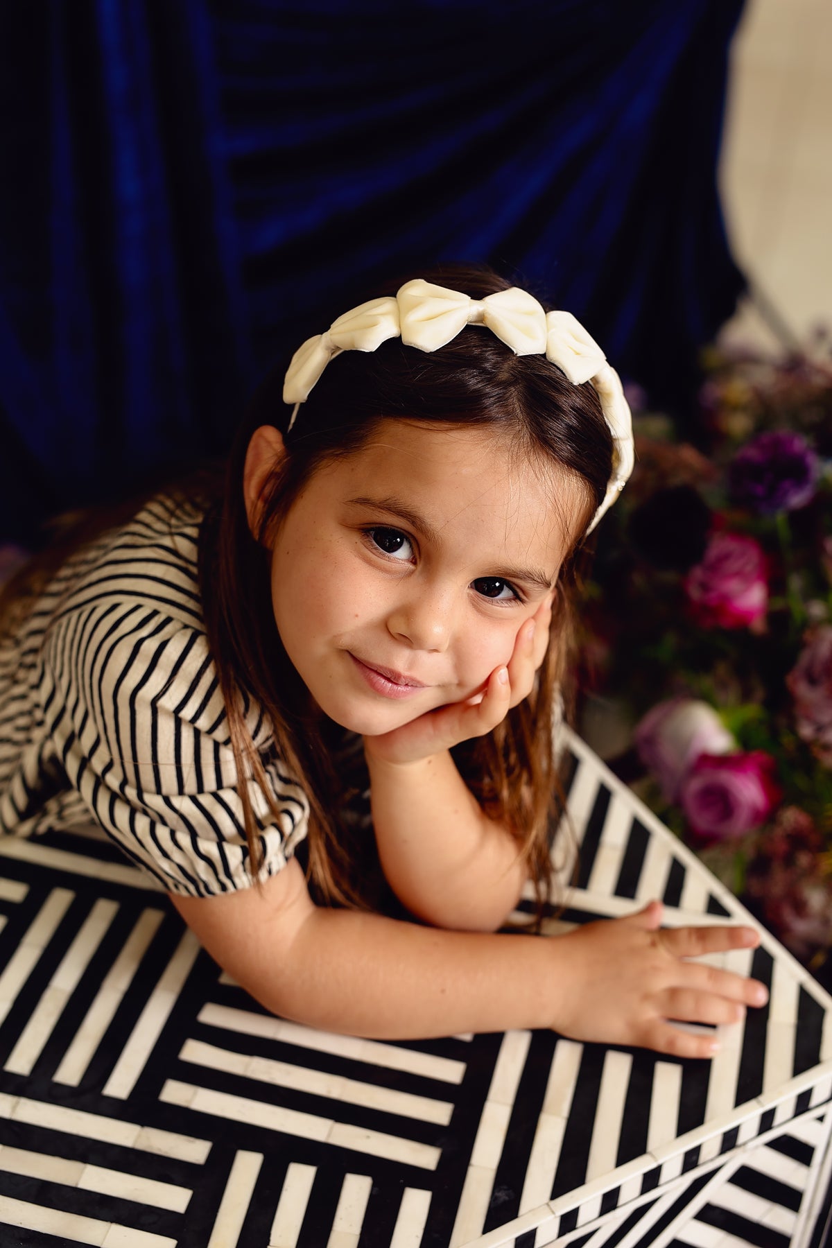 Tendu Velvet Bow Headband - Blue Denim