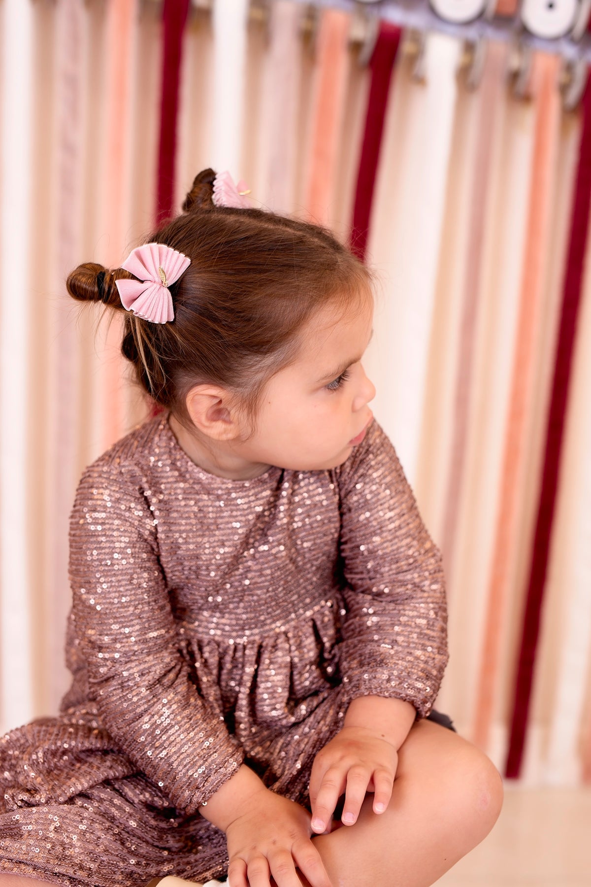 Velvet Pleated Butterfy Bow Clip Set - Dusty Rose - Restocking Soon