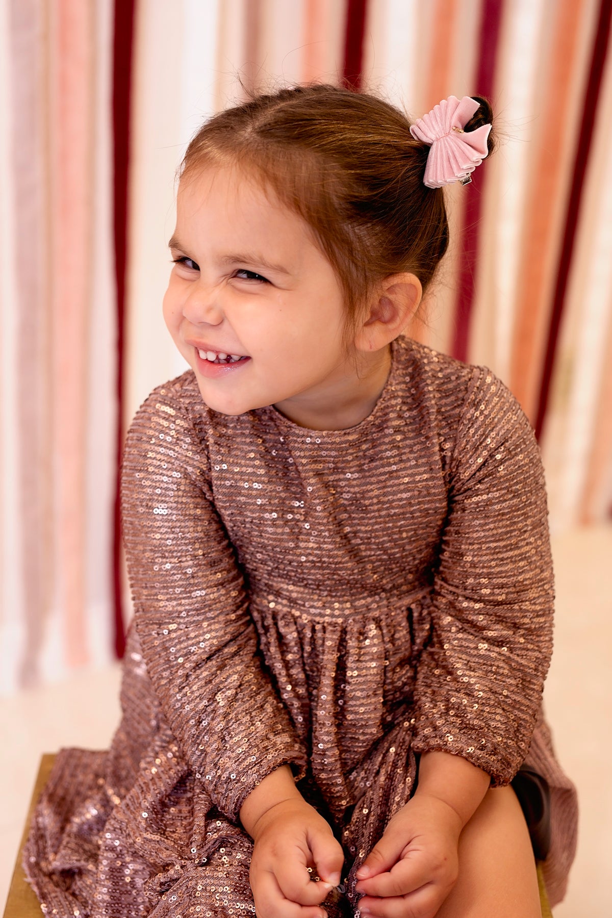 Velvet Pleated Butterfy Bow Clip Set - Dusty Rose - Restocking Soon