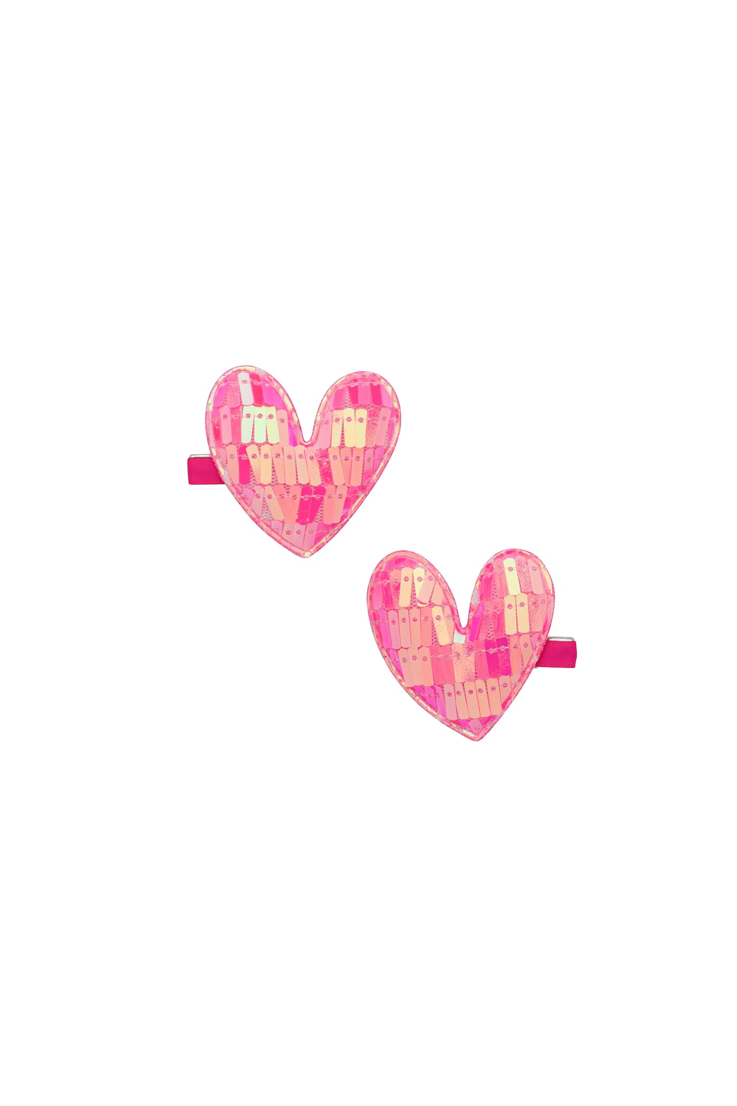 Sequinned Heart Clip Set - Hot Pink