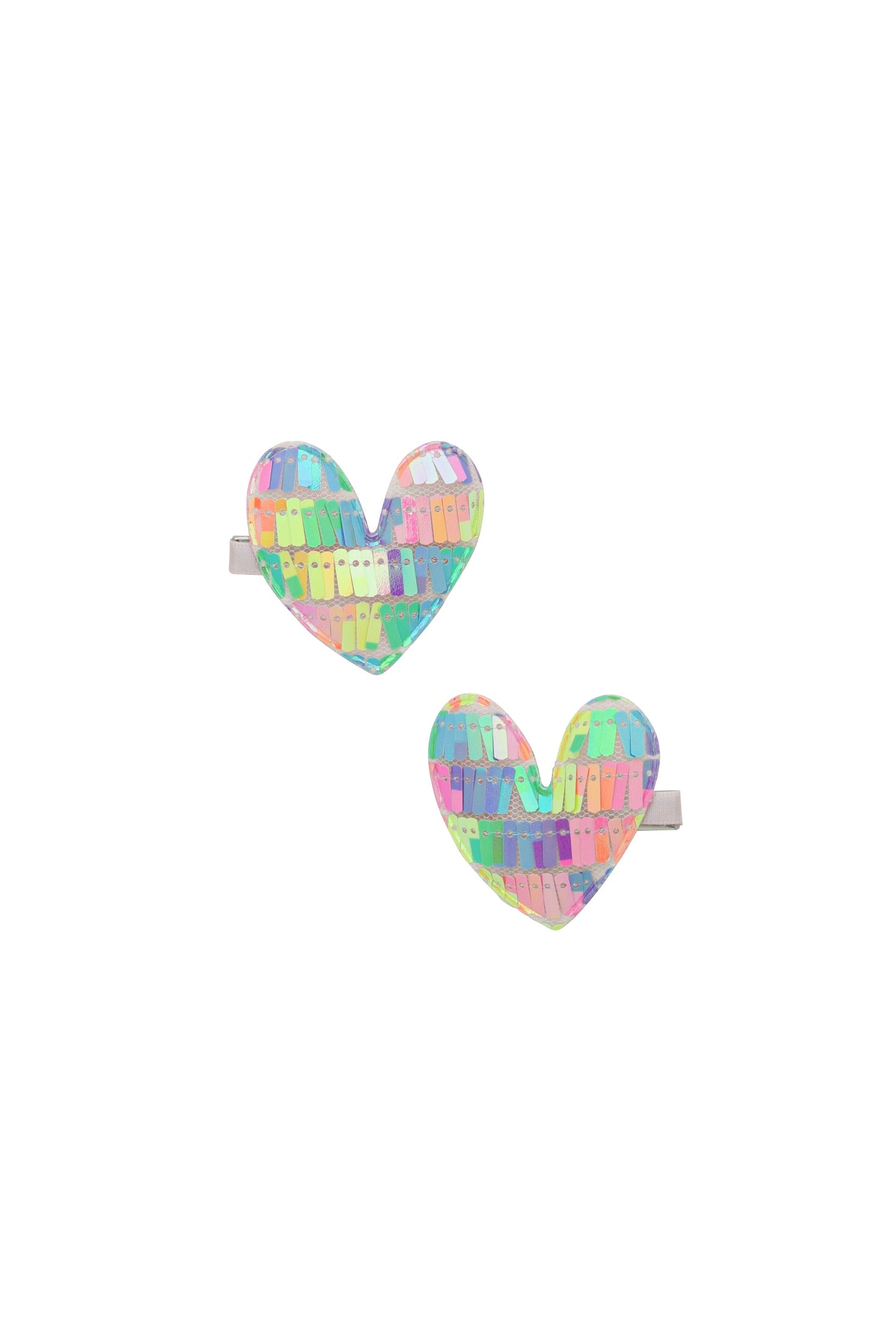 Sequinned Heart Clip Set - Rainbow