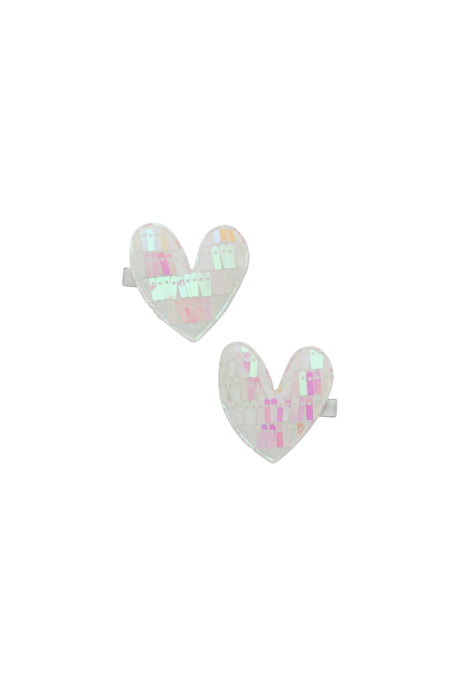 Sequinned Heart Clip Set - White Sparkle