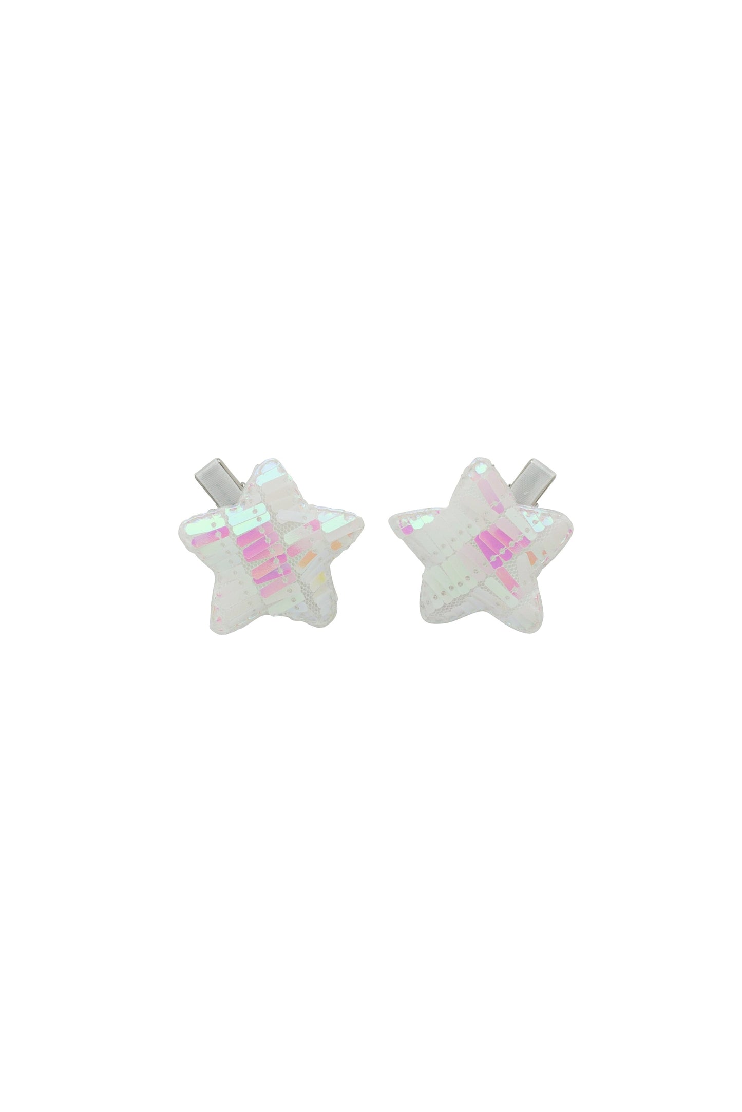 Sequinned Star Clip Set - White Sparkle