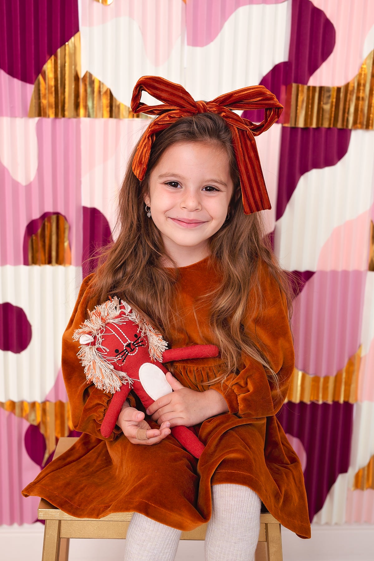 Party Bow Headband - Rust Velvet Stripe