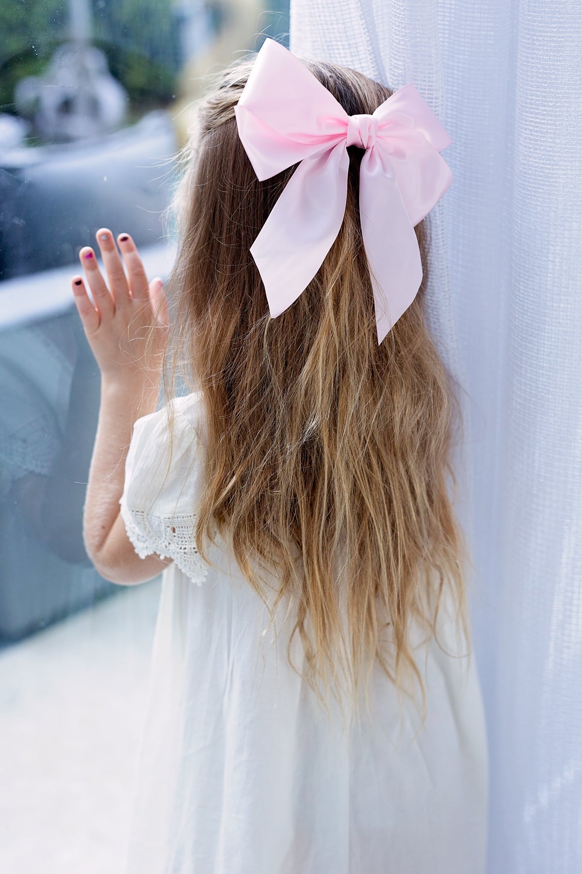 Oversized Bow Pony/Clip - Ivory