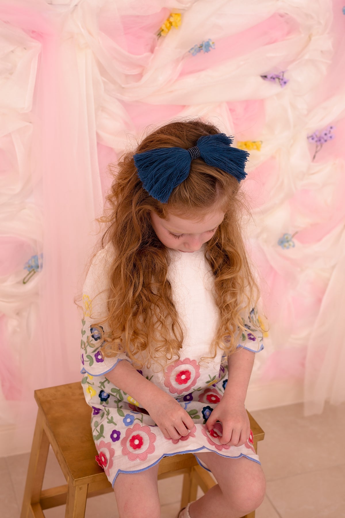 Waterfall Fringe Bow Clip - Light Pink