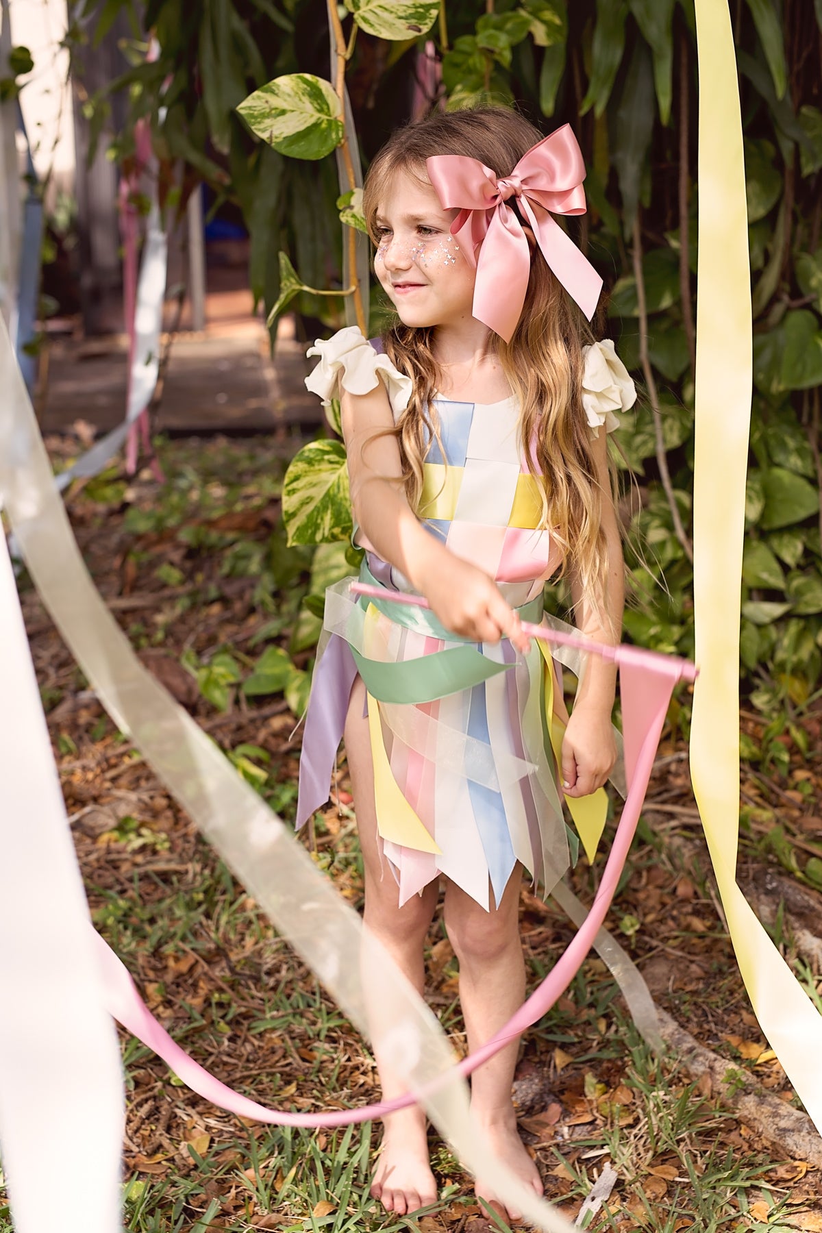 Oversized Bow Pony/Clip - Lemon