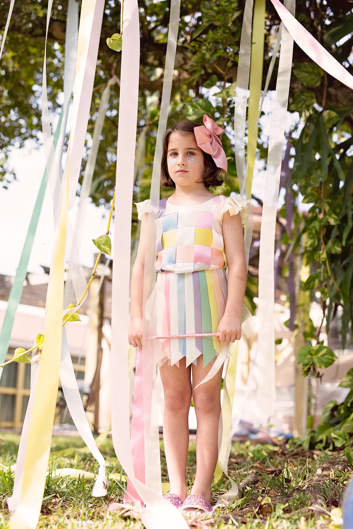 Oversized Bow Pony/Clip - Lemon