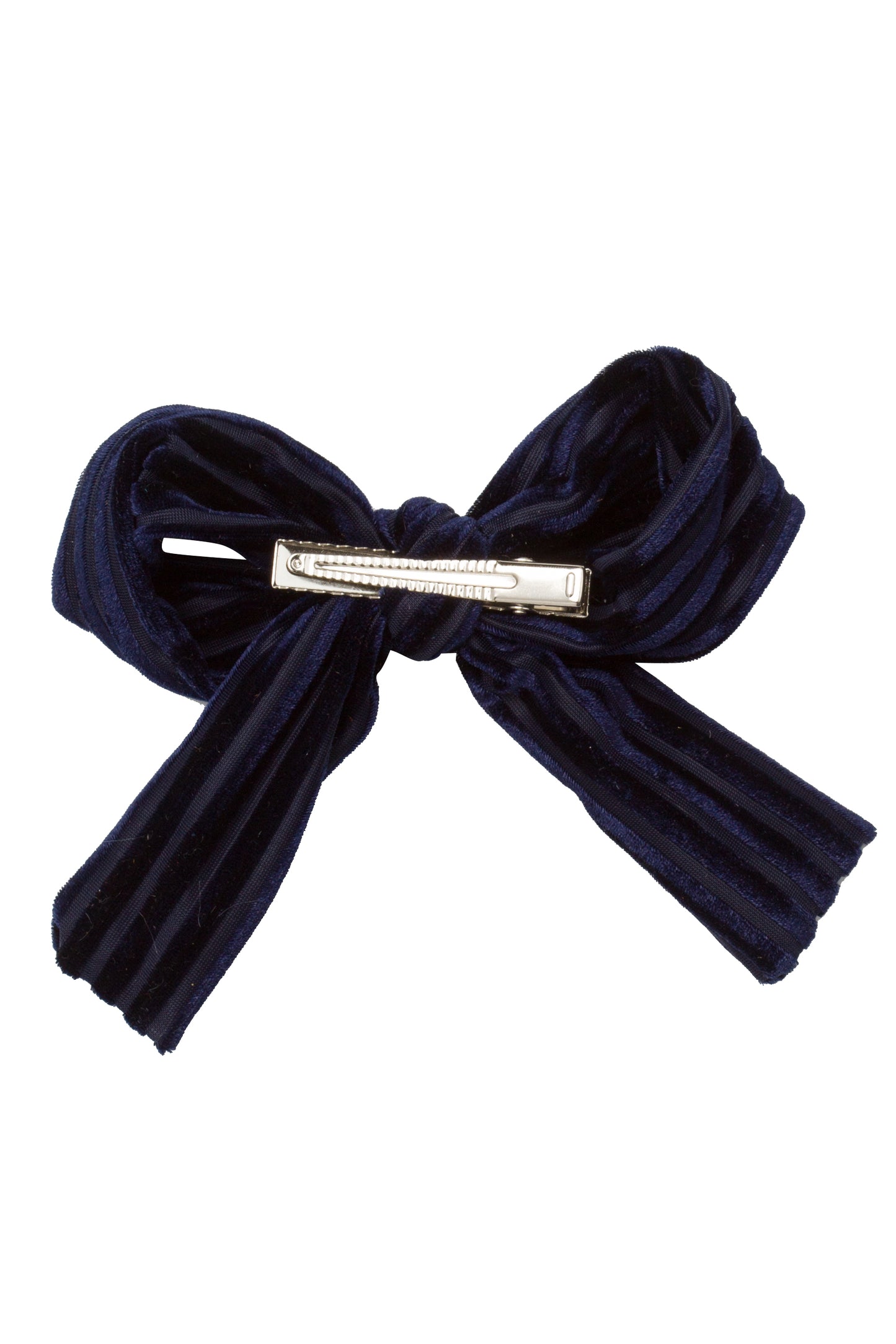 Party Bow Clip - Navy Velvet Stripe