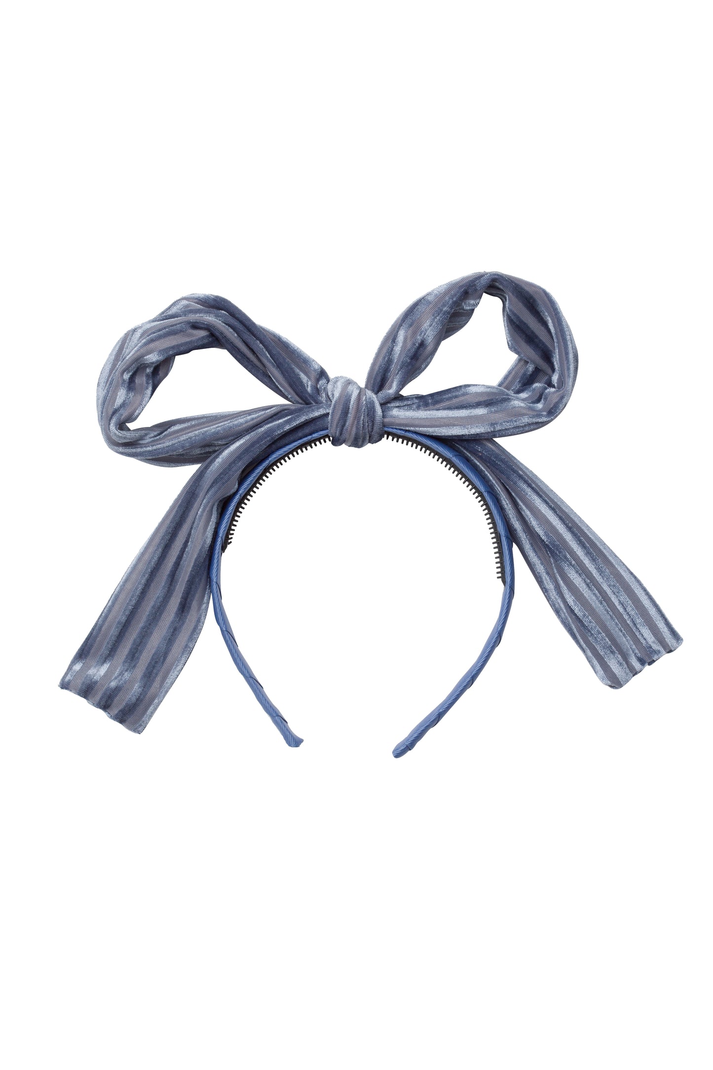 Party Bow Headband - Blue Velvet Stripe