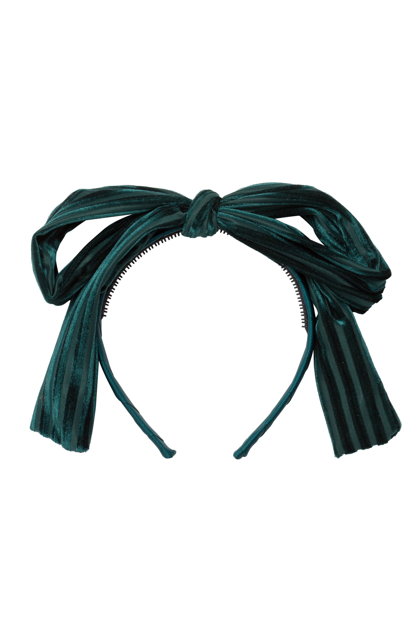 Party Bow Headband - Hunter Green Velvet Stripe