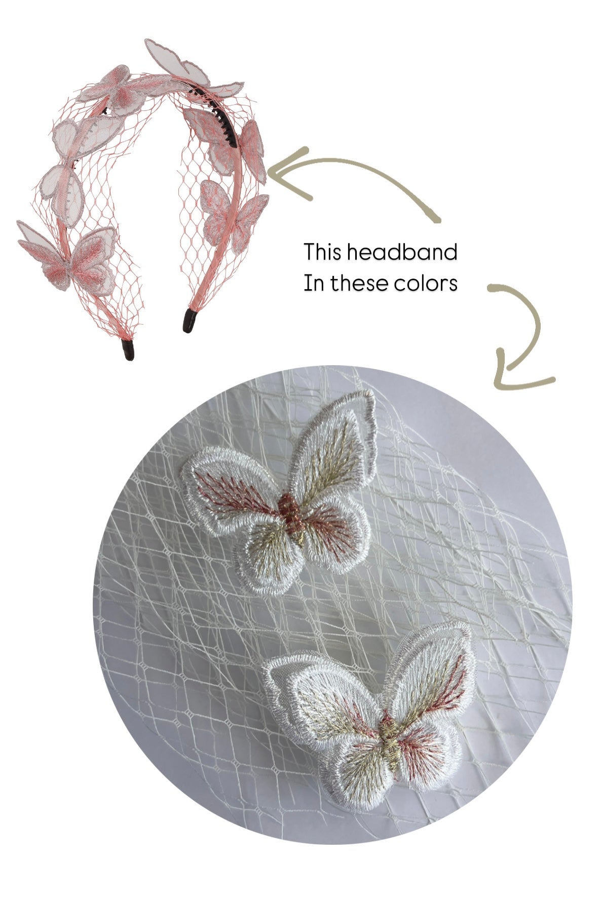 Mesh Butterfly Headband - Ivory/Gold