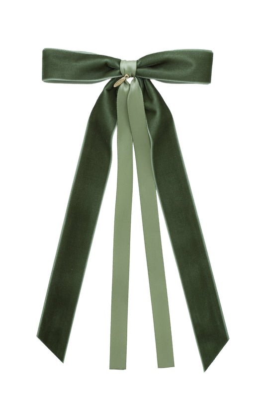 Arabesque Velvet Large Clip - Forest Green Moss