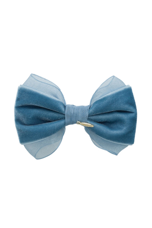 Demi Velvet Bow Clip - Blue Denim
