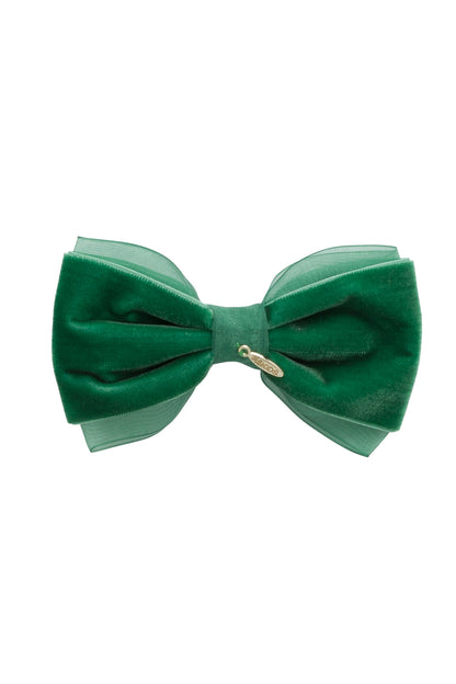 Demi Velvet Bow Clip - Emerald Green