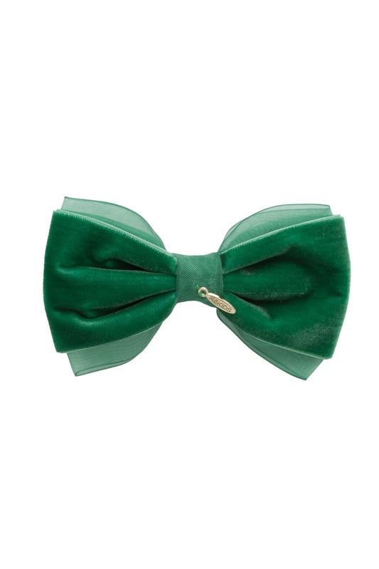 Demi Velvet Bow Clip - Emerald Green