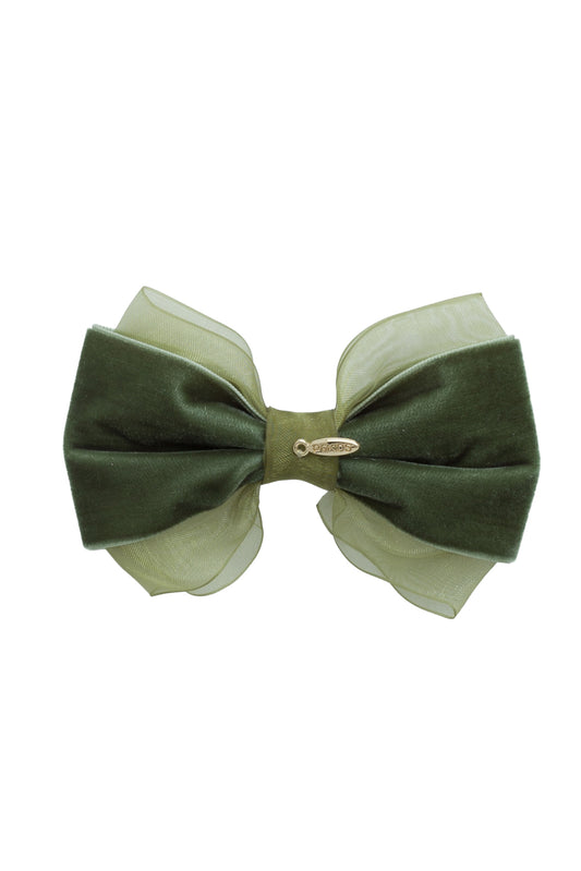 Demi Velvet Bow Clip - Forest Green Moss