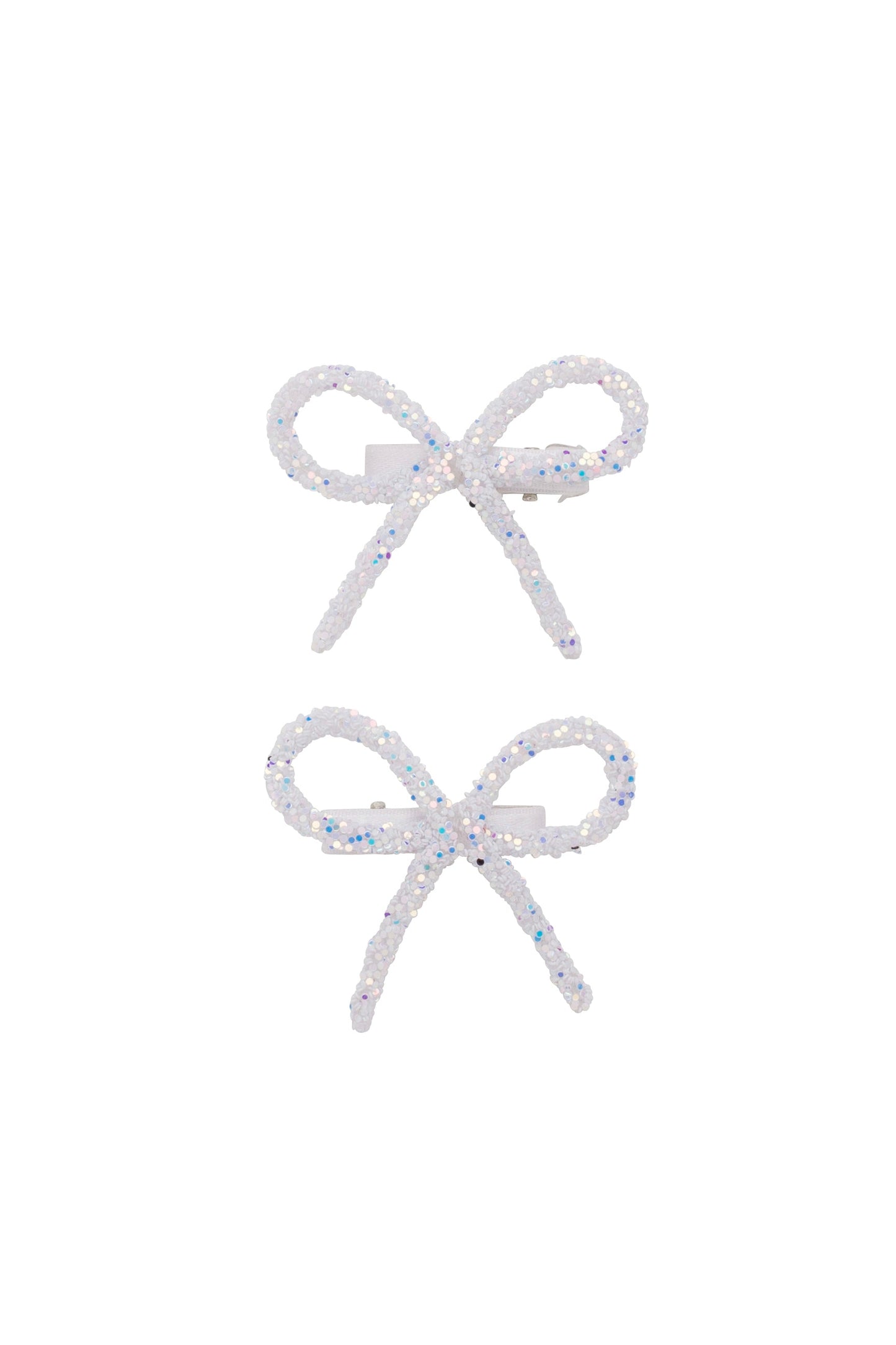 Mini Glitter Bows Clip Set of 2 - White