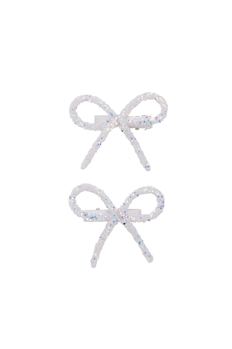 Mini Glitter Bows Clip Set of 2 - White