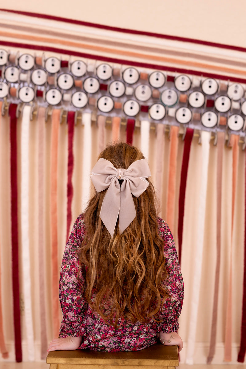 Oversized Bow Velvet Clip - White (Handmade in the USA!)