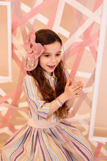 Embroidered Perfect Bow Clip - Vanilla