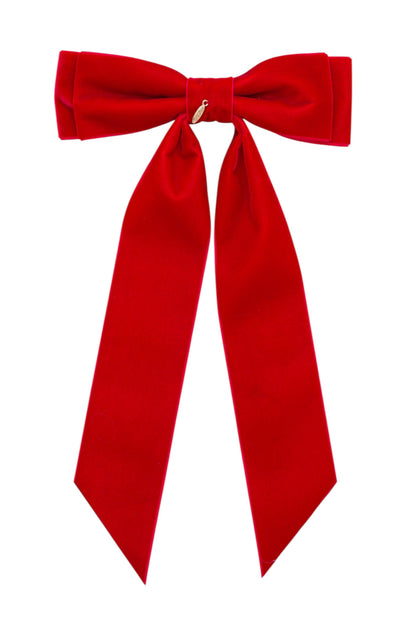 Madeline Velvet Long Tail Bow Clip - Red
