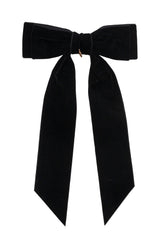 Madeline Velvet Long Tail Bow Clip - Black (Handmade in the USA!)