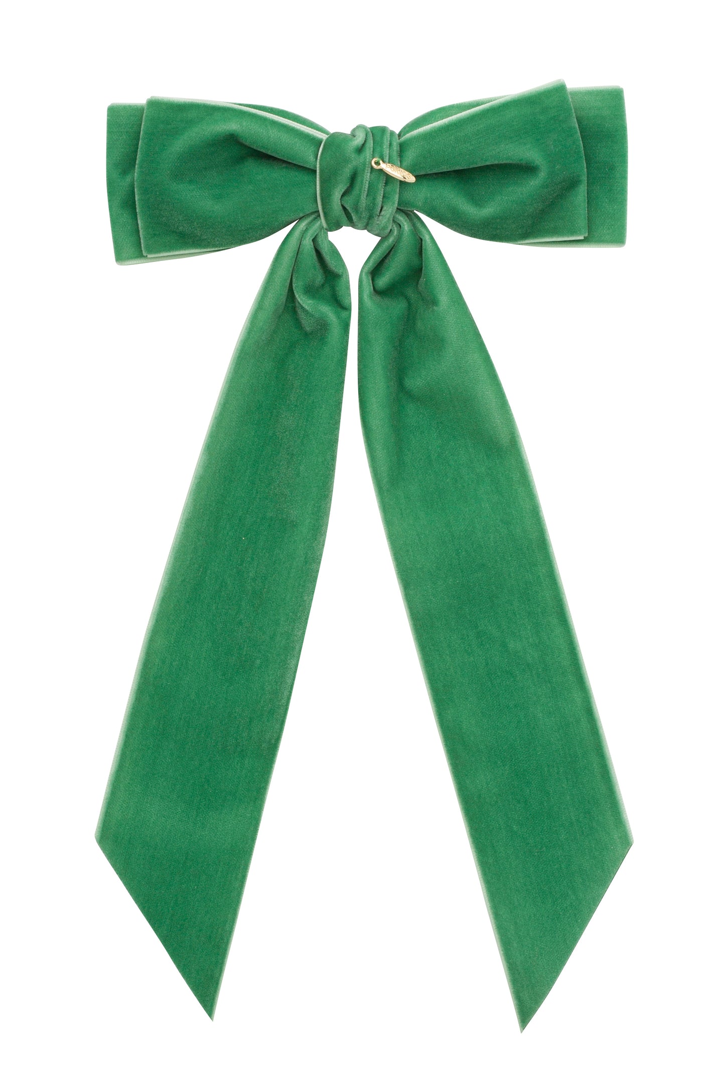 Madeline Velvet Long Tail Bow Clip - Cool Green (Handmade in the USA!)