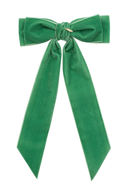 Madeline Velvet Long Tail Bow Clip - Cool Green (Handmade in the USA!)