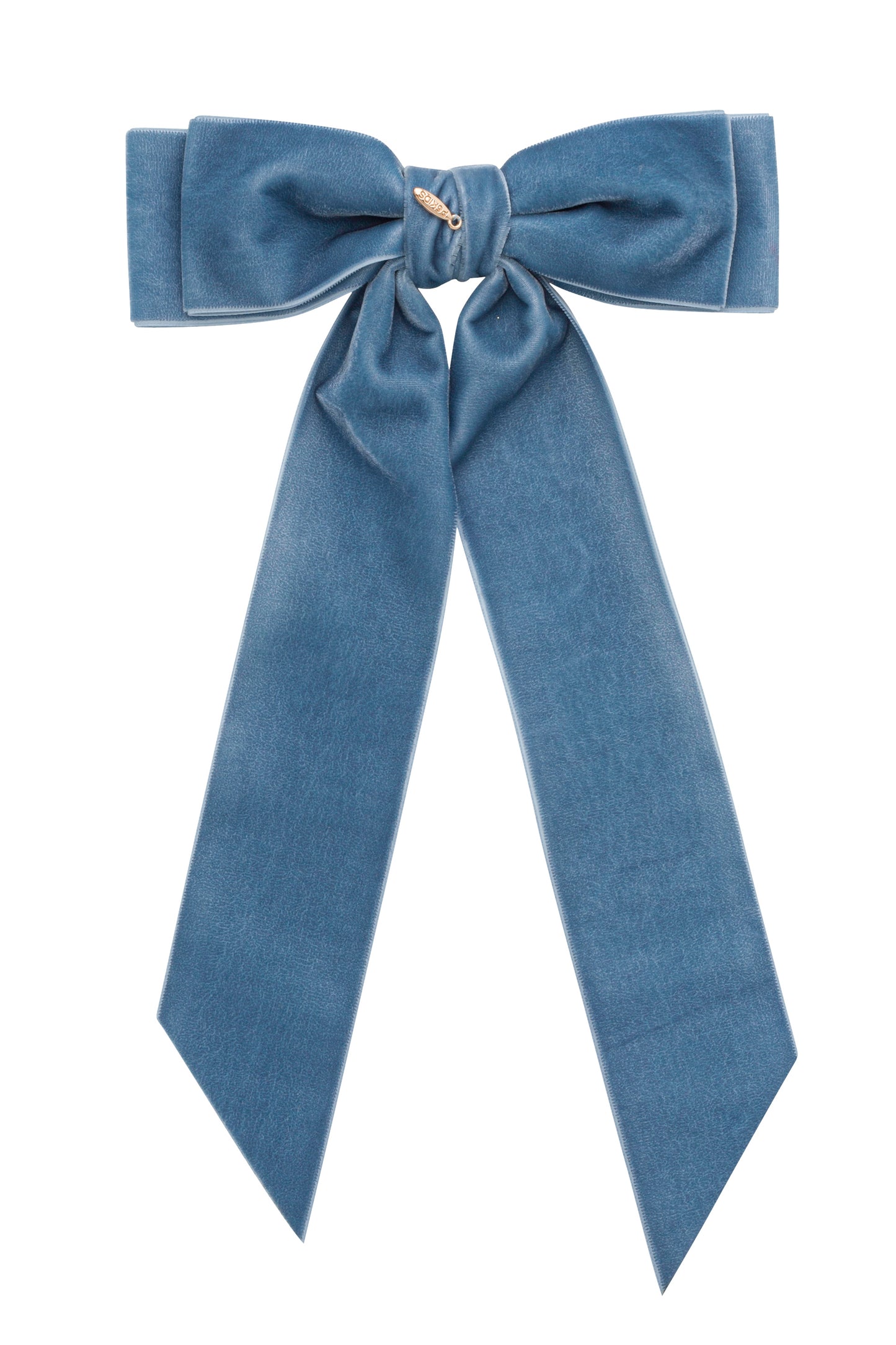 Madeline Velvet Long Tail Bow Clip - Denim Blue (Handmade in the USA!)