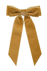 Madeline Velvet Long Tail Bow Clip - Golden (Handmade in the USA!)