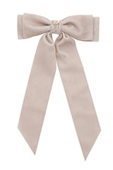 Madeline Velvet Long Tail Bow Clip - Taupe (Handmade in the USA!)