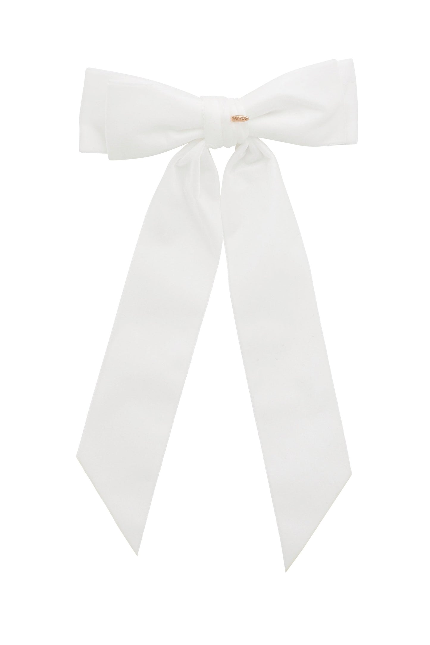 Madeline Velvet Long Tail Bow Clip - White (Handmade in the USA!)