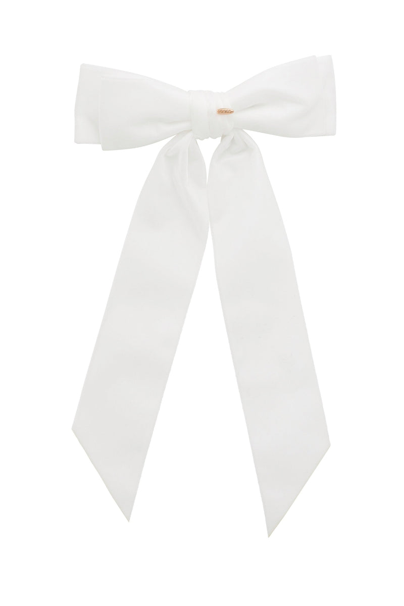 Madeline Velvet Long Tail Bow Clip - White (Handmade in the USA!)