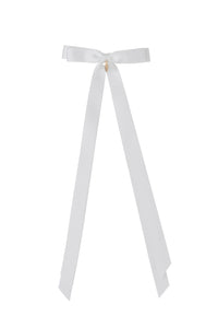 Matilda Satin Long Tail Bow Clip - White