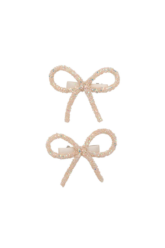 Mini Glitter Bows Clip Set of 2 - Cream