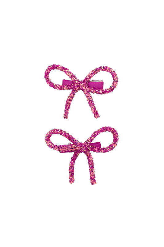 Mini Glitter Bows Clip Set of 2 - Garden Rose