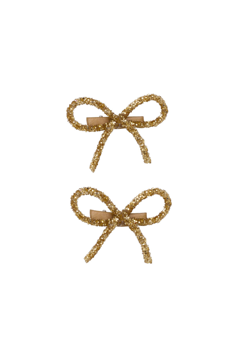 Mini Glitter Bows Clip Set of 2 - Gold