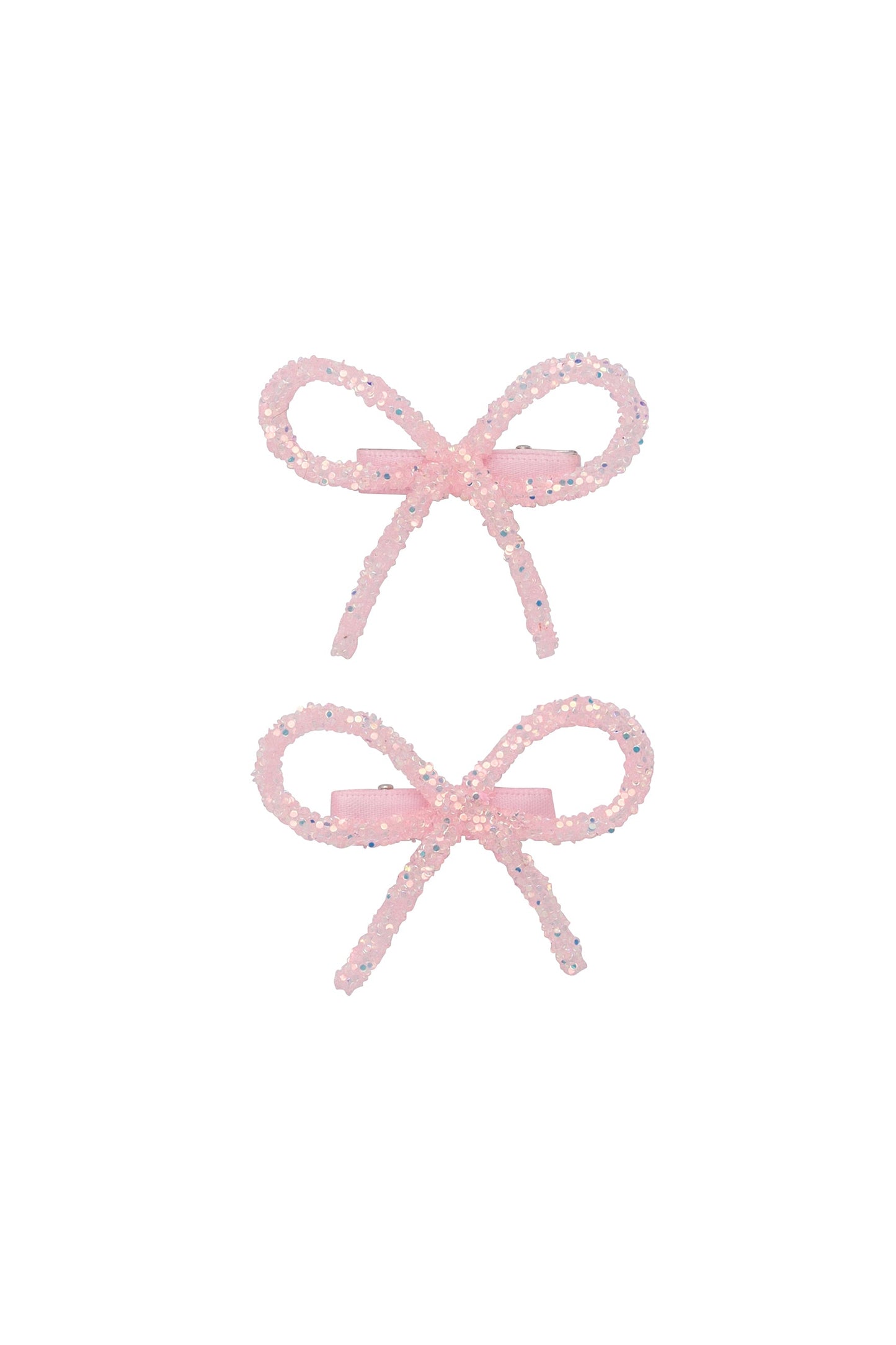 Mini Glitter Bows Clip Set of 2 - Light Pink