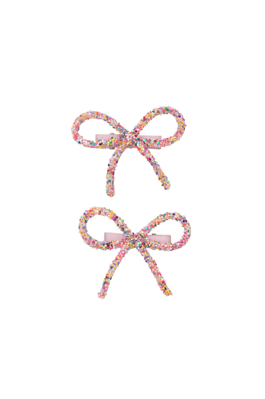 Mini Glitter Bows Clip Set of 2 - Light Rainbow