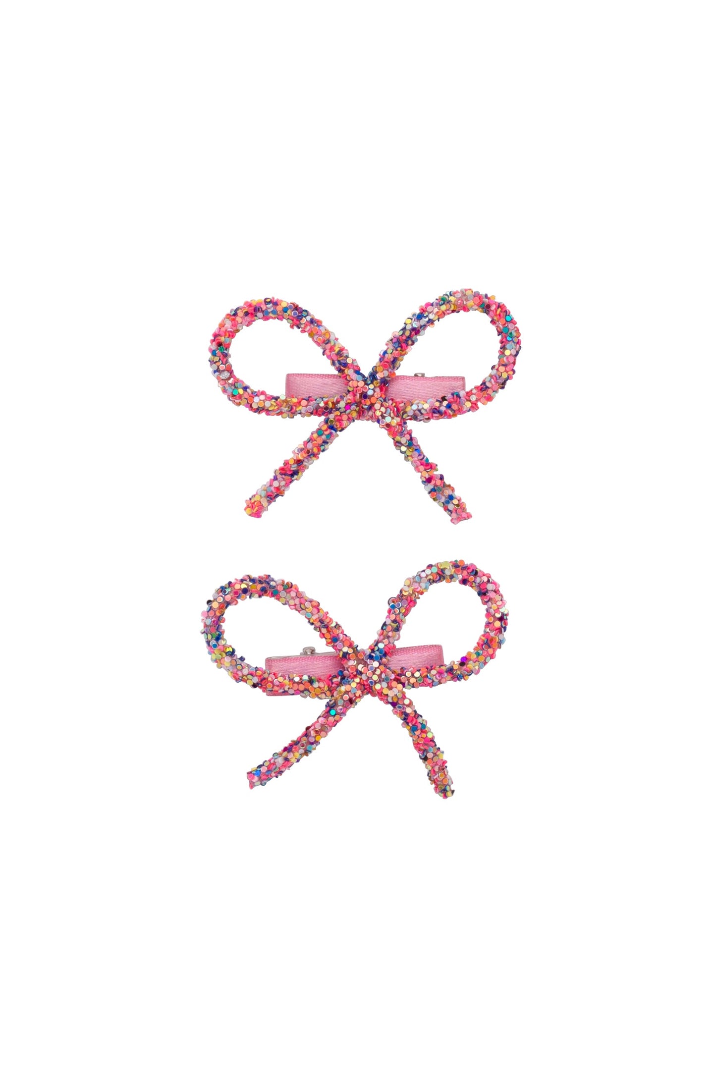 Mini Glitter Bows Clip Set of 2 - Pink Rainbow