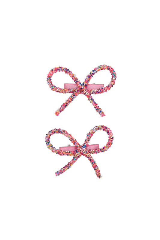 Mini Glitter Bows Clip Set of 2 - Pink Rainbow