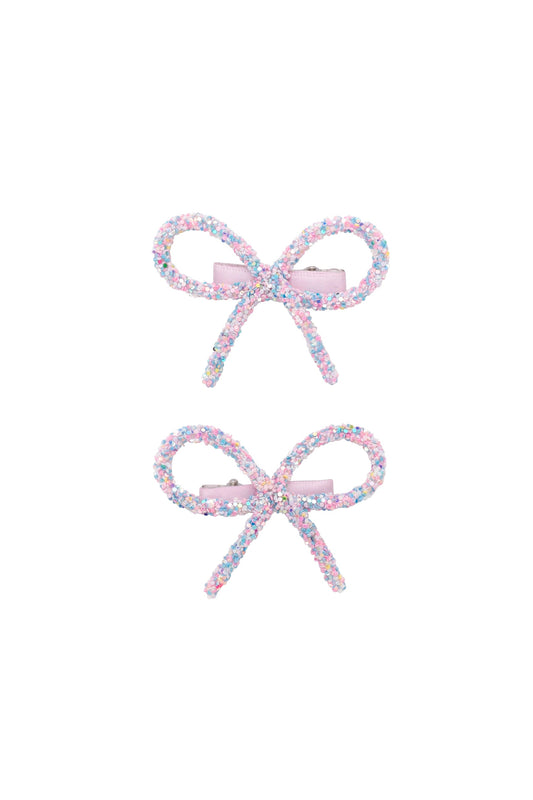 Mini Glitter Bows Clip Set of 2 - White Sparkle