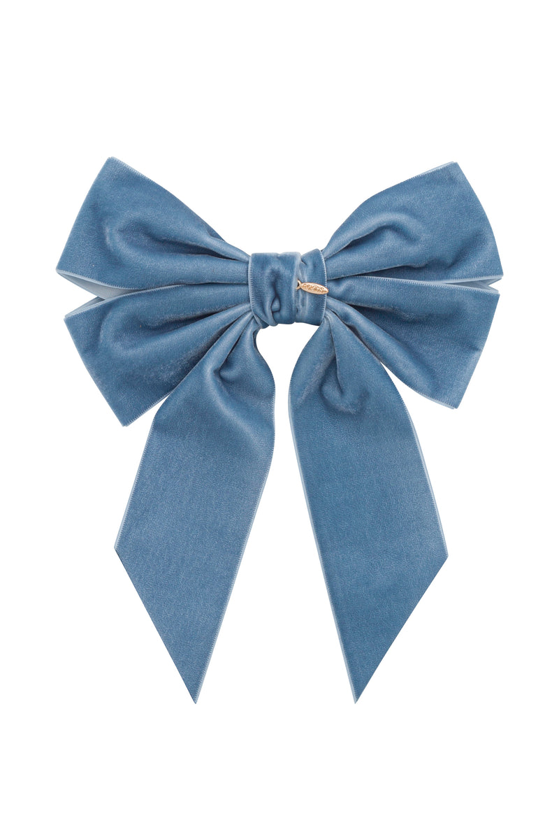 Oversized Bow Velvet Clip - Denim Blue (Handmade in the USA!)