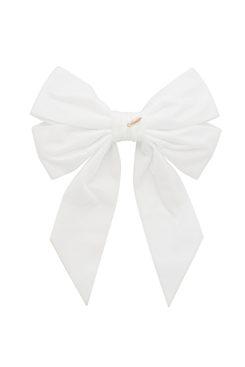 Oversized Bow Velvet Clip - White (Handmade in the USA!)