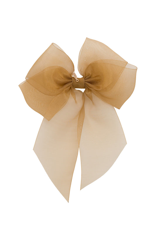 Oversized Organza Bow Clip  - Gold (Handmade in the USA!)