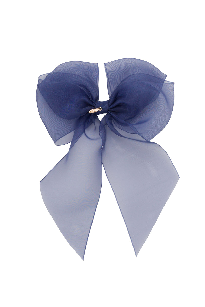 Oversized Organza Bow Clip  - Navy (Handmade in the USA!)