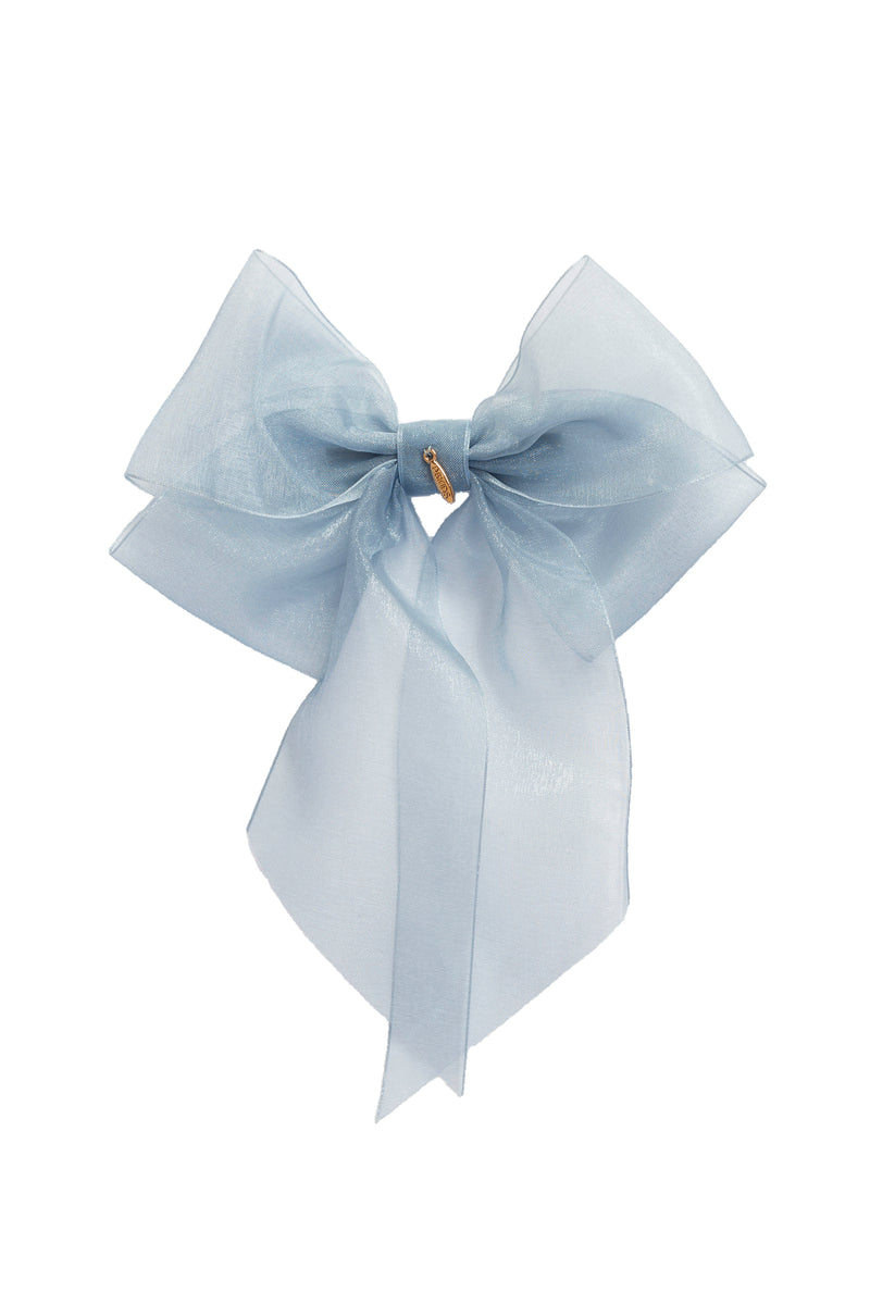 Oversized Organza Bow Clip  - Antique Blue (Handmade in the USA!)