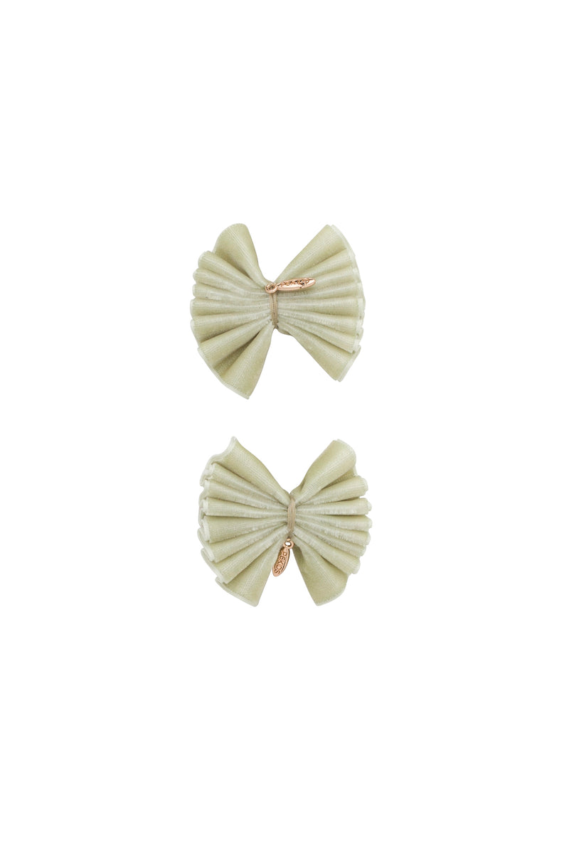 Velvet Pleated Butterfy Bow Clip Set - Antique Green